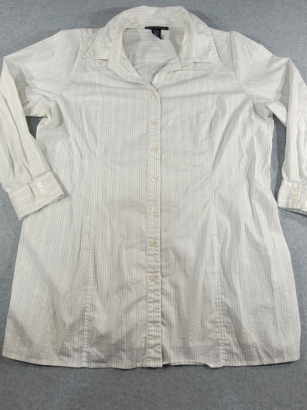 Dialogue Cream Pinstripe Button-Up Dress Shirt